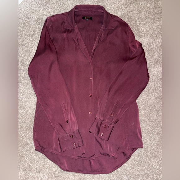 Quince Burgundy Silk Notch Collar Blouse - Picture 6 of 8